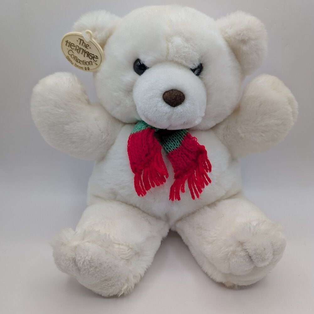 Vintage 1980 Ganz Bros Heritage Collection White Polar Bear Red Scarf